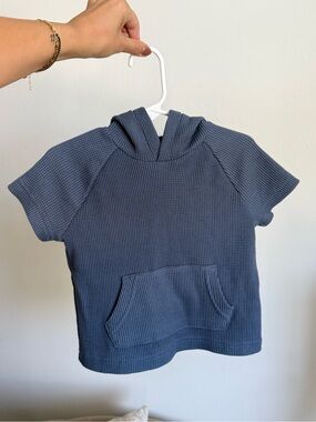 NWOT OshKosh B'gosh Baby Boy 18M Short-Sleeve Waffle Hooded Top in Slate Blue